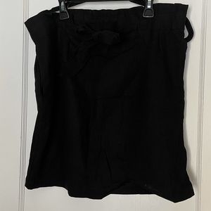 Dynamite Jet Black Paper-bag Linen Belted Skirt